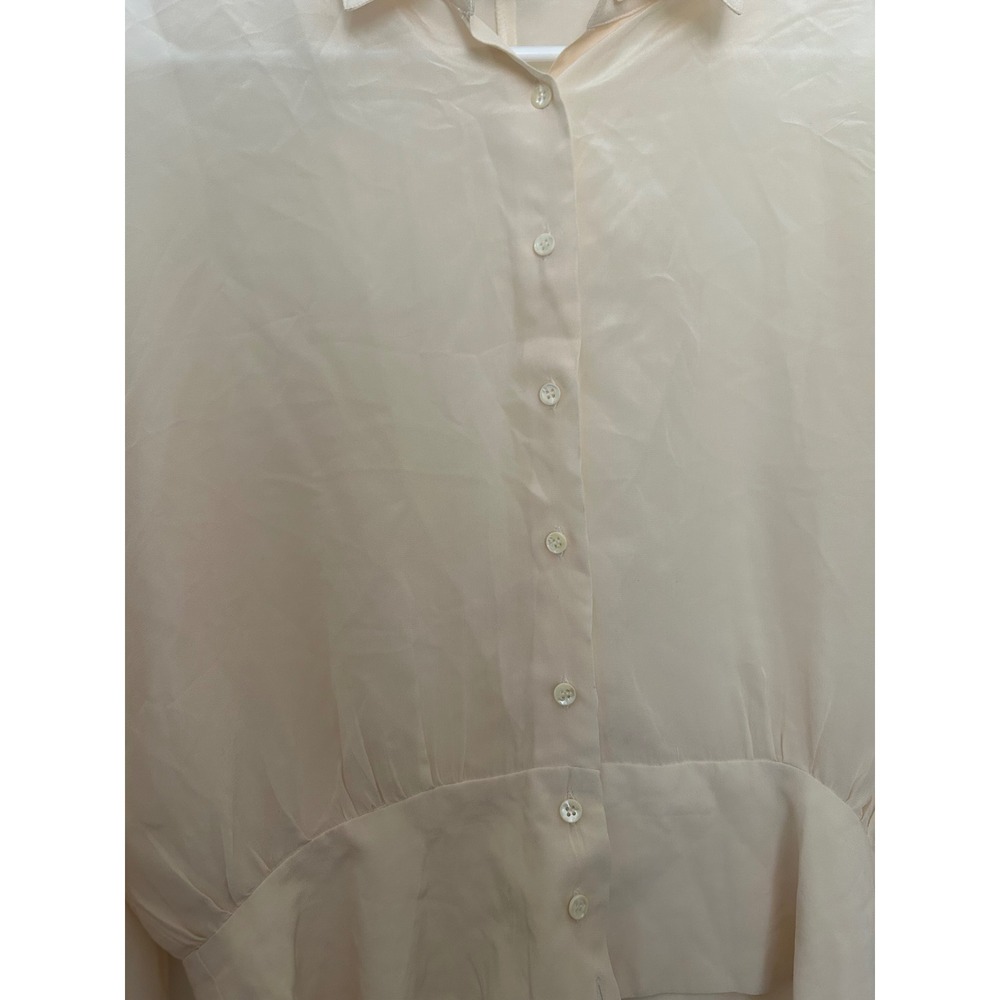 Vtg Argenti Blouses Cream 100% Silk Button Down Cinched Waist Shirt Size 8 - Picture 6 of 7